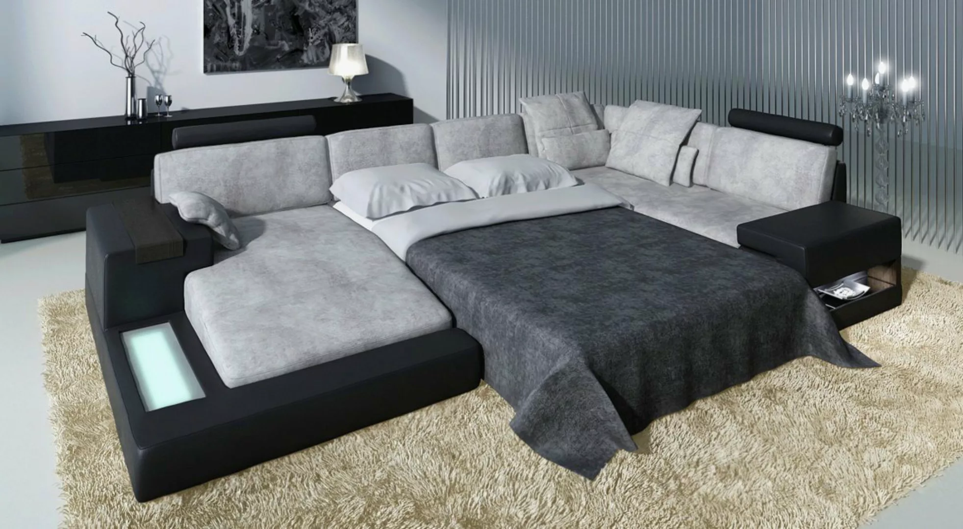 BULLHOFF Schlafsofa Schlafsofa XXL Wohnlandschaft Bettcouch Designsofa Sofa günstig online kaufen