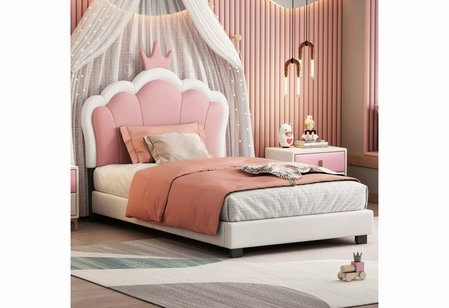 OKWISH Bett Einzelbett Kinderbett Polsterbett (mit Lattenrosten und Rückenl günstig online kaufen