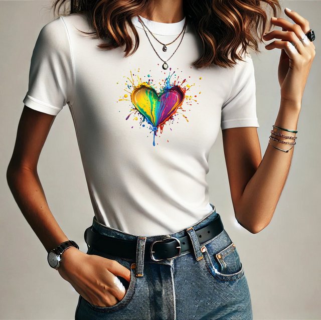 RMK Print-Shirt T-Shirt Damen Kurzarm Love Liebe Herz Heart Rundhals aus 10 günstig online kaufen