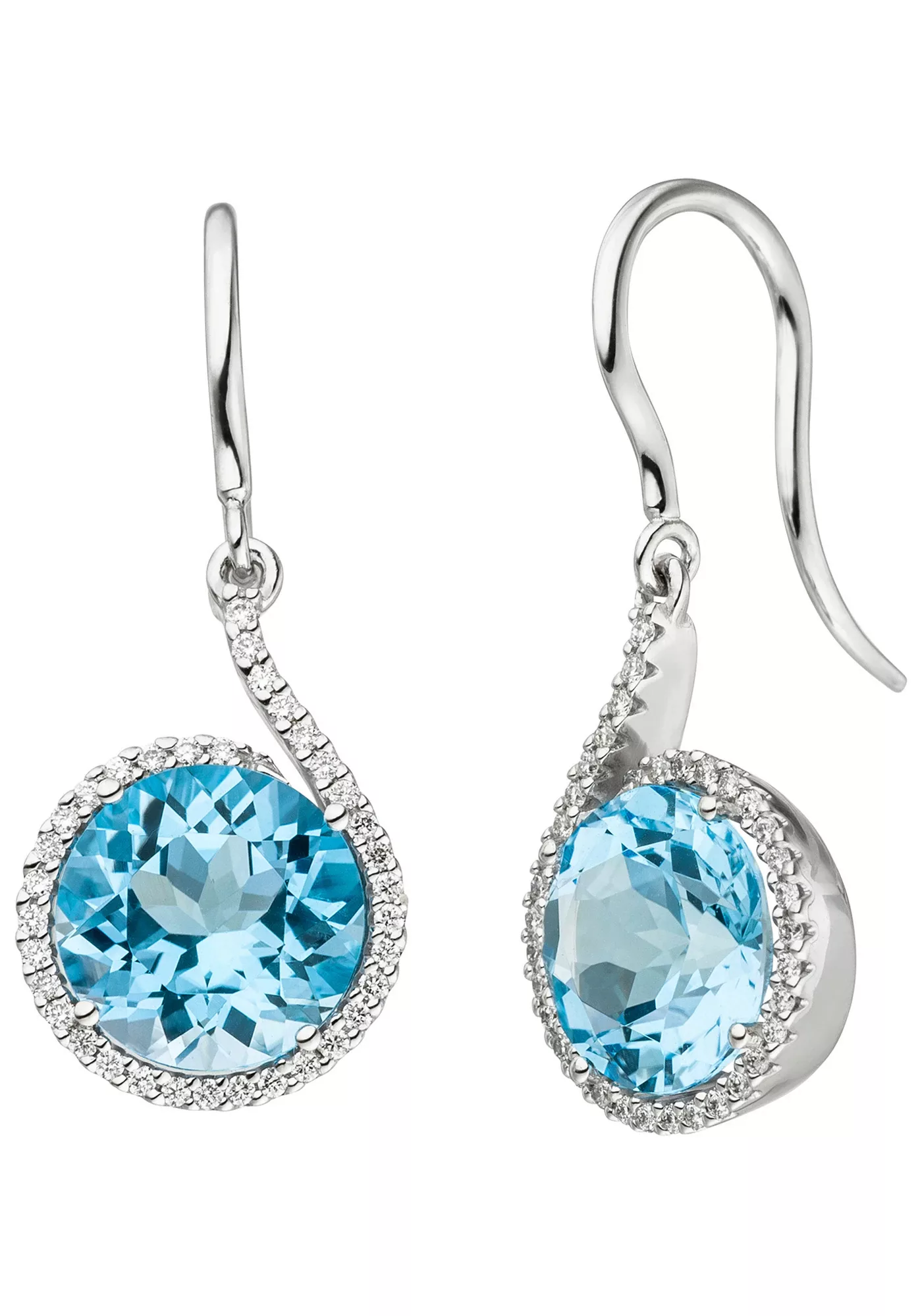 JOBO Paar Ohrhänger, 585 Weißgold mit 70 Diamanten und Blautopas günstig online kaufen