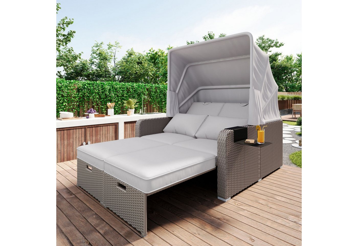 Fanttik Loungebett Terrassenmöbel Balkonmöbel-Set,Polyrattan Gartenmöbel fü günstig online kaufen