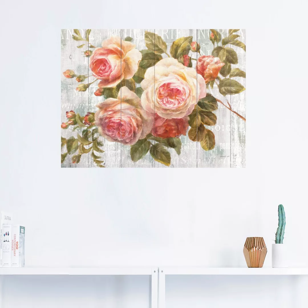 Artland Wandbild "Vintage Rosen auf Holz", Blumen, (1 St.), als Leinwandbil günstig online kaufen