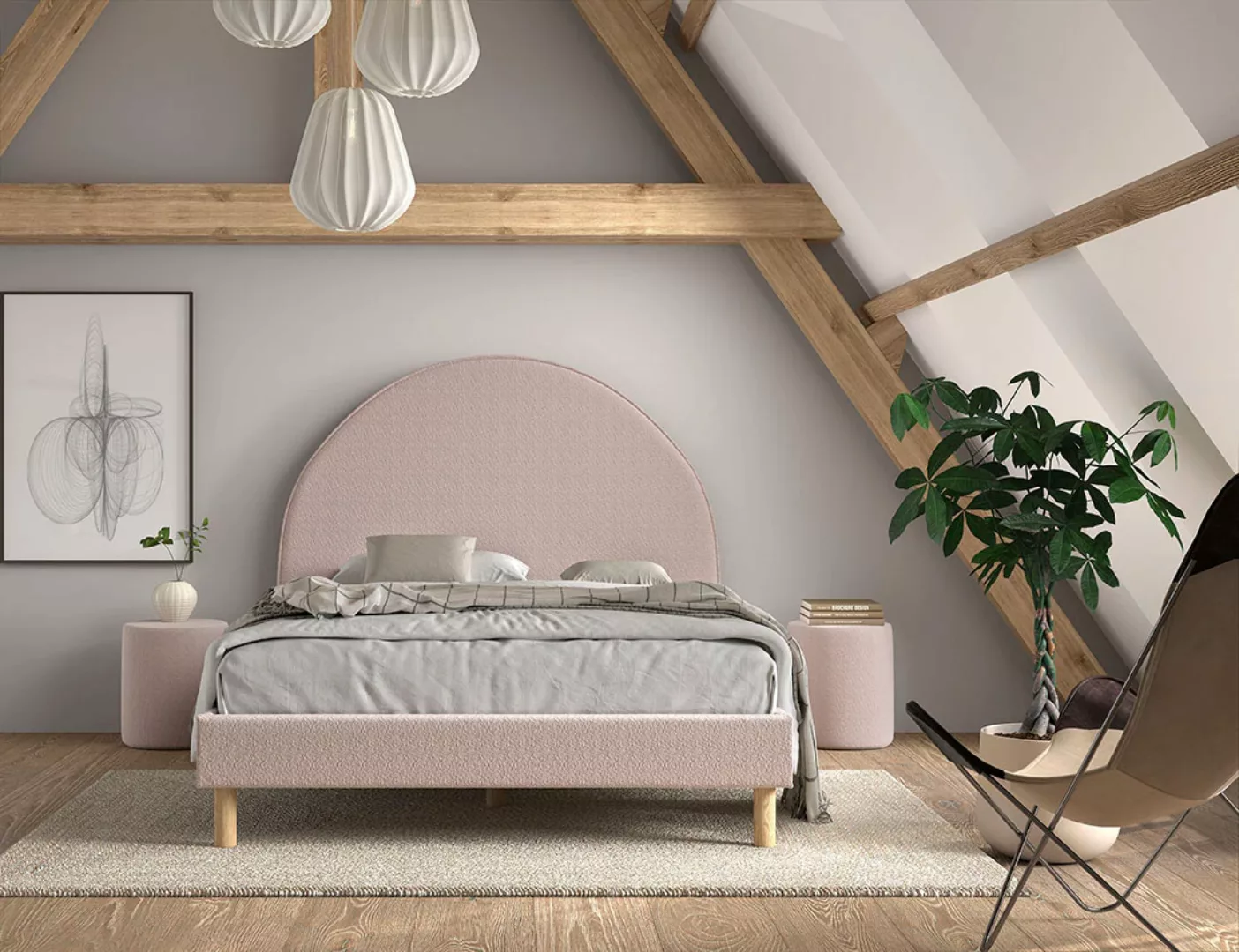 Vipack Schlafzimmer-Set "Moon, best. aus Polsterbett 140/200 und 2 Hocker/N günstig online kaufen