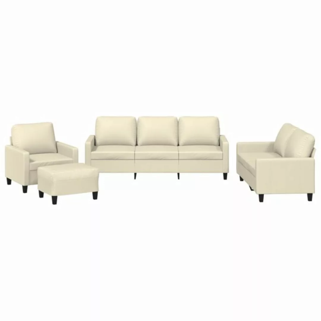 vidaXL Sofa 4-tlg. Sofagarnitur mit Kissen Creme Kunstleder günstig online kaufen