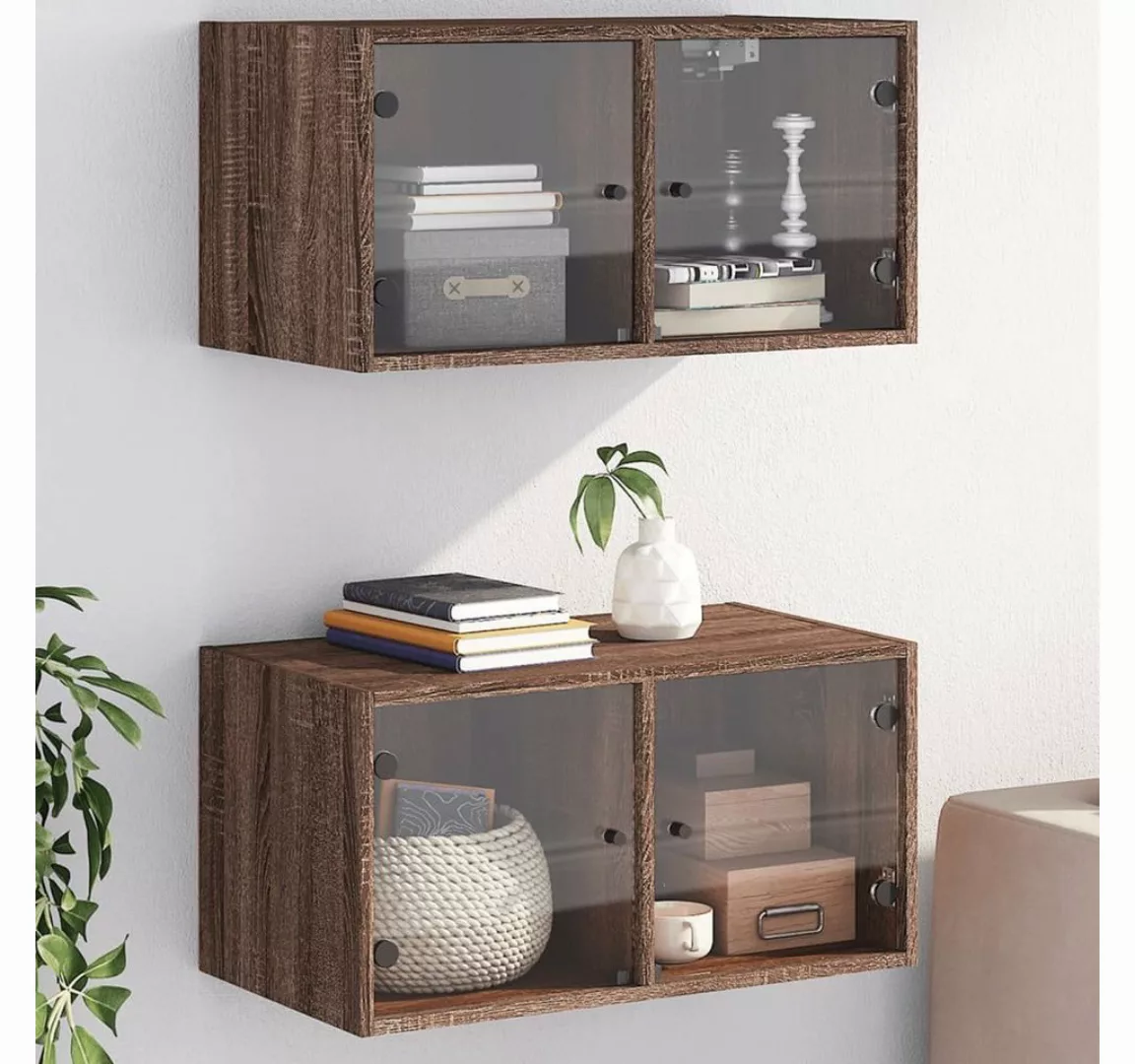 vidaXL Kleiderschrank Wandschränke mit Glastüren 2 Stk Braun Eichen-Optik günstig online kaufen