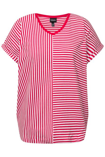 Ulla Popken Rundhalsshirt Shirt Ringelmix Oversized V-Ausschnitt Halbarm günstig online kaufen