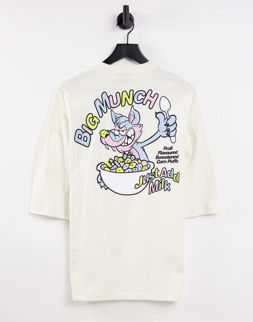 ASOS DESIGN – Oversize-T-Shirt in gebrochenem Weiß mit Cartoonprint auf dem günstig online kaufen