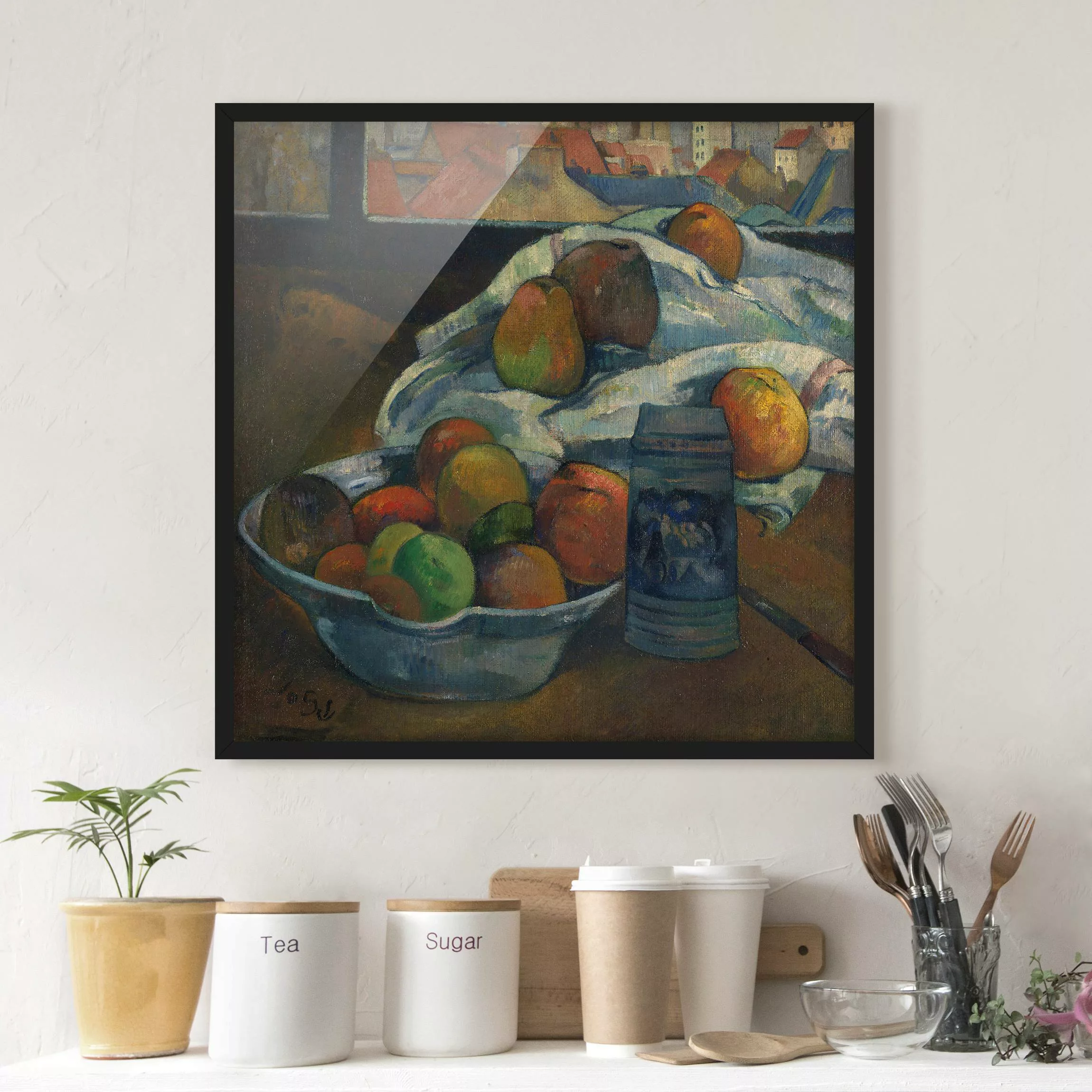 Bild mit Rahmen Kunstdruck - Quadrat Paul Gauguin - Obstschale günstig online kaufen