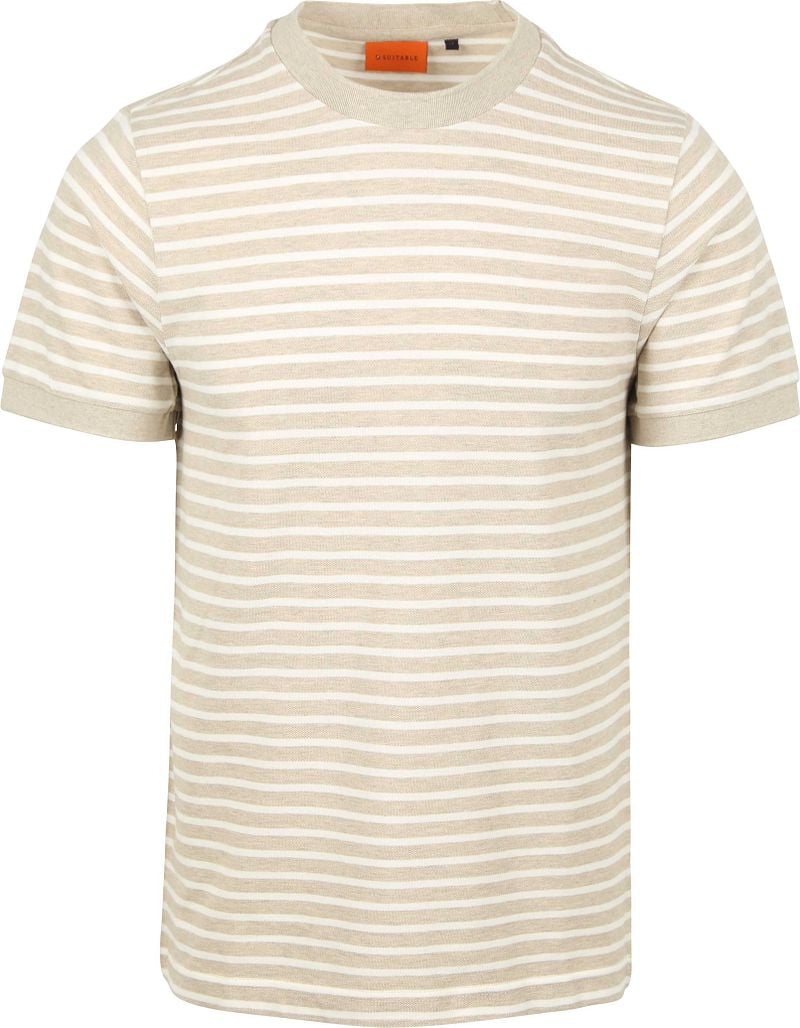 Suitable T-shirt Isaac Stripe Piqué Pebble - Größe L günstig online kaufen