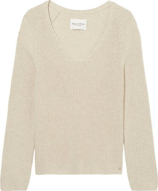 Marc O'Polo Strickpullover mit dekorativem Strickmuster am Ärmel und V-Neck günstig online kaufen