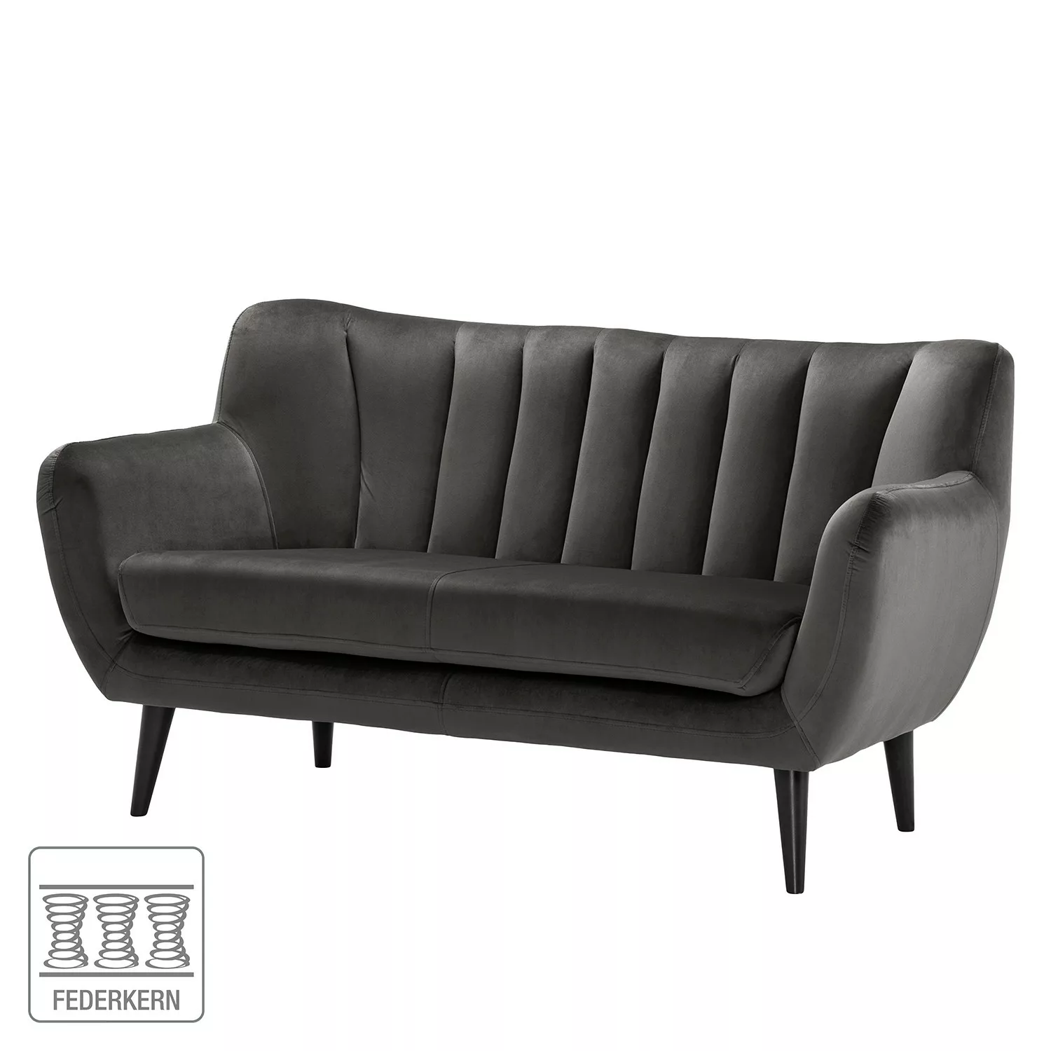 home24 Norrwood Sofa Polva I 2-Sitzer Grau Samt 155x82x81 cm günstig online kaufen