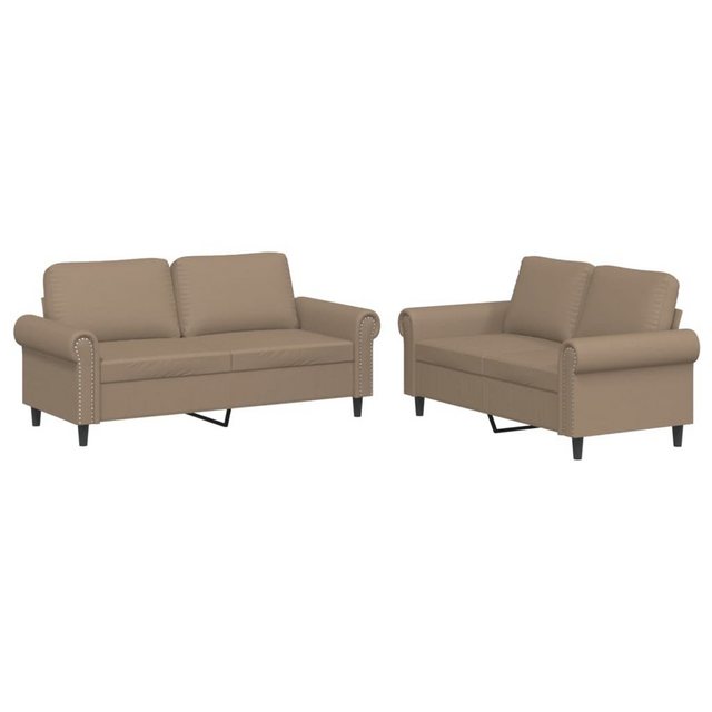 vidaXL Sofa 2-tlg. Sofagarnitur mit Kissen Cappuccino-Braun Kunstleder günstig online kaufen