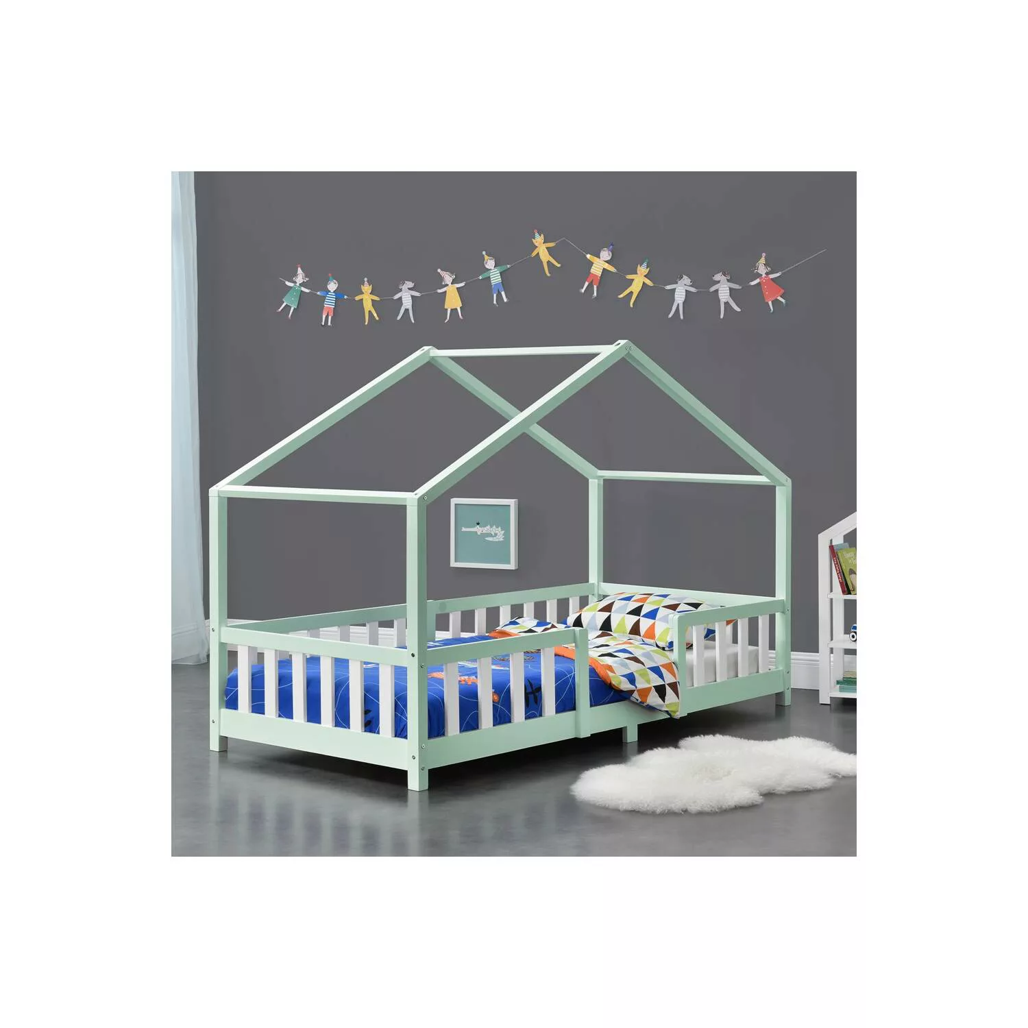 Kinderbett mit Dach, Lattenrost und Rausfallschutz THULE-100 Liegefläche 90 günstig online kaufen