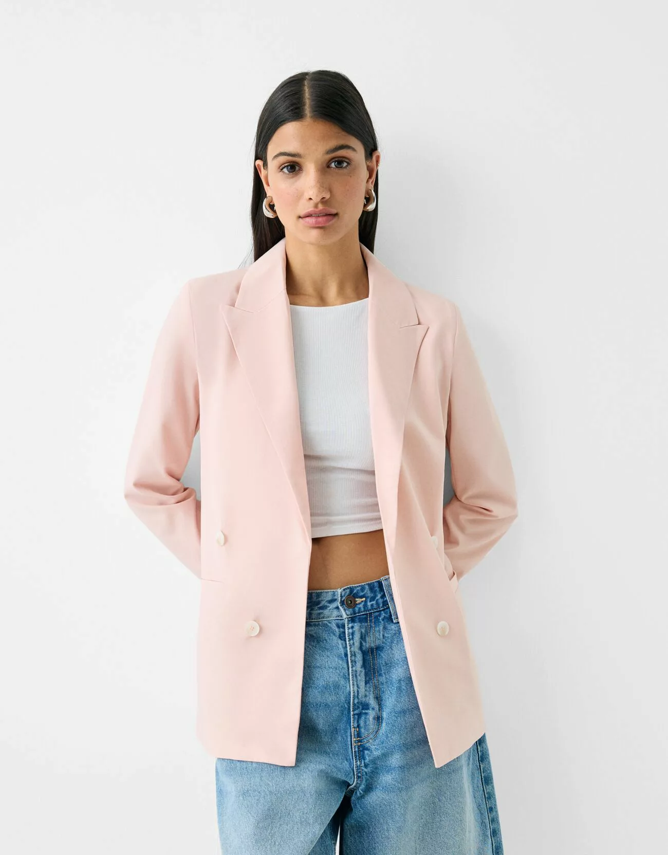 Bershka Fließender Slim-Fit-Blazer In Wickeloptik Damen Xl Rosa günstig online kaufen