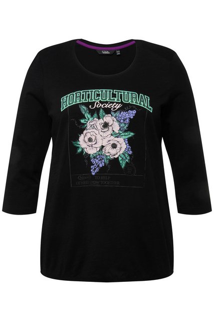 Ulla Popken Rundhalsshirt Shirt Blumenmotiv Gummisaum Rundhals 3/4-Arm günstig online kaufen