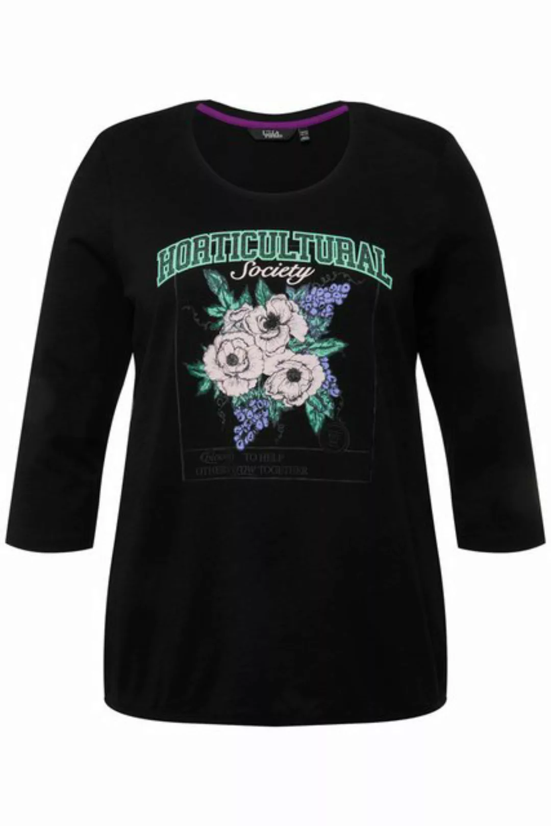 Ulla Popken Rundhalsshirt Shirt Blumenmotiv Gummisaum Rundhals 3/4-Arm günstig online kaufen