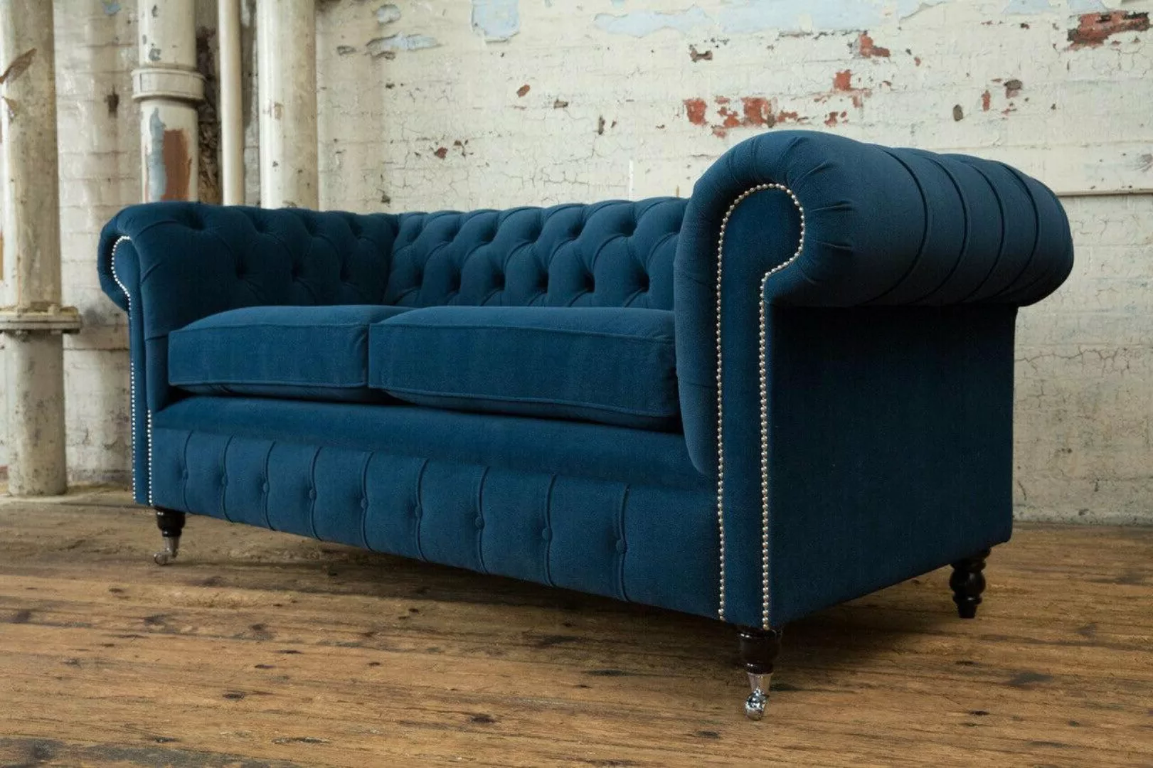 Xlmoebel Sofa Neues Chesterfield-Stoffsofa in Blau mit Polsterung und Texti günstig online kaufen