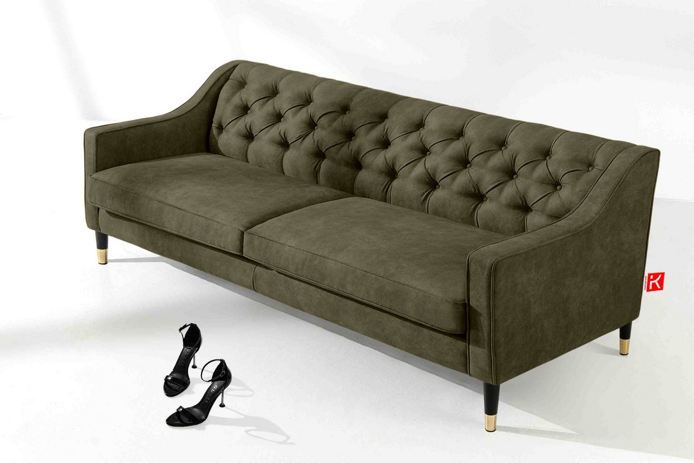 KONSIMO Chesterfield-Sofa NOMUS 3-Sitzer Sofa, hohe Beine, gewellte Feder, günstig online kaufen