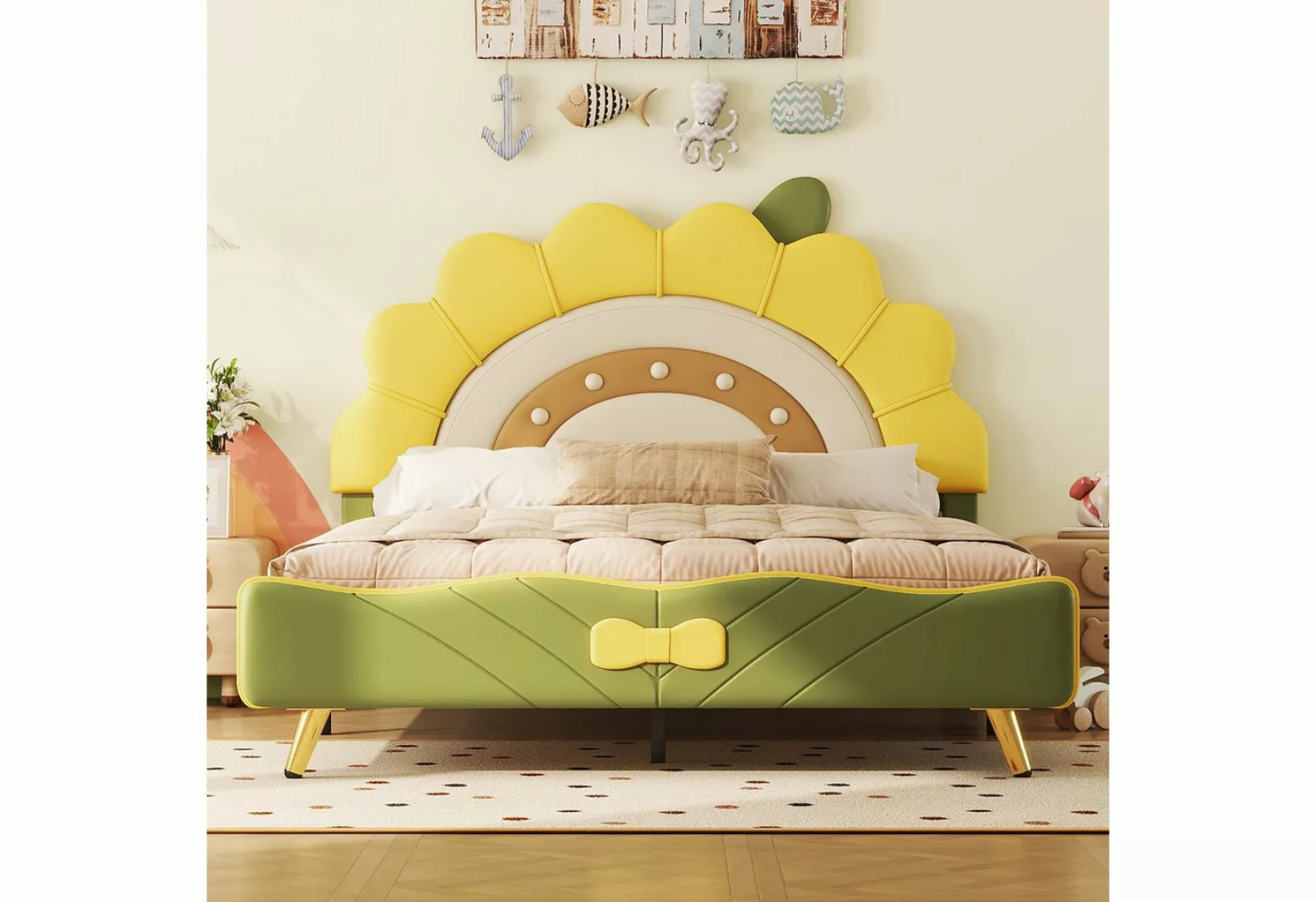 Flieks Polsterbett, Kinderbett Doppelbett 140x200cm mit Sonnenblumenform Ko günstig online kaufen