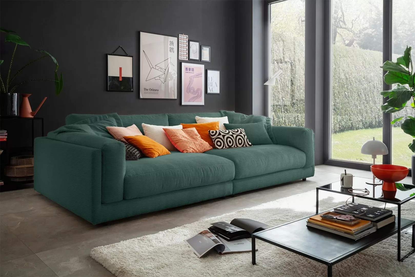 KAWOLA Big-Sofa RAINA, Couch Cord oder Leder verschiedene Farben 254x150 cm günstig online kaufen