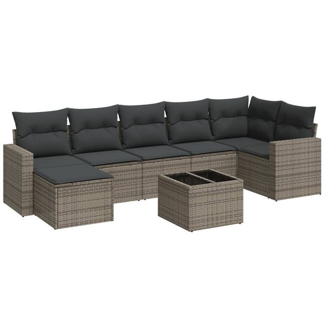 vidaXL Sofaelement 8-tlg. Garten-Sofagarnitur mit Kissen Grau Poly Rattan ( günstig online kaufen