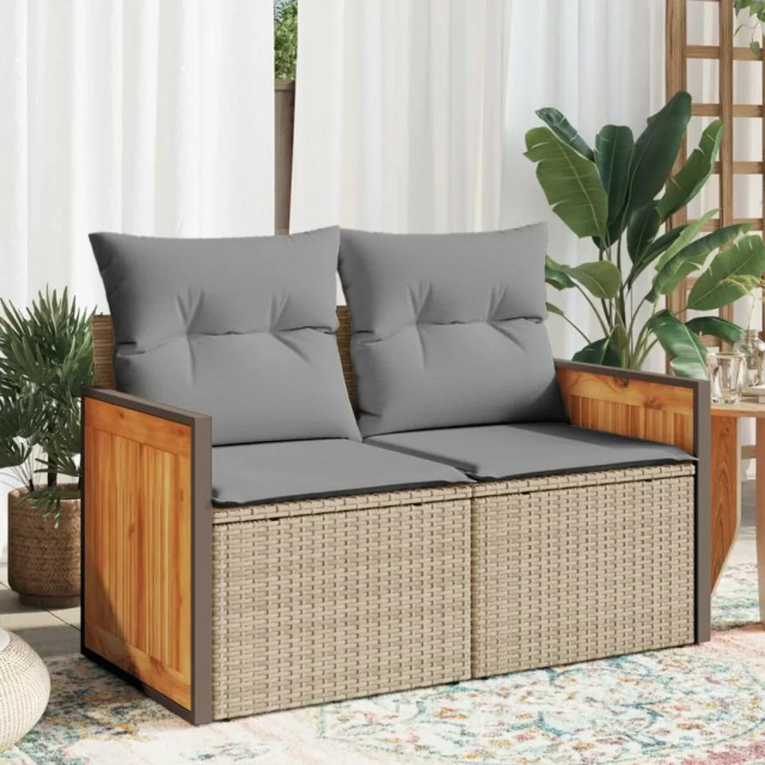 vidaXL Loungesofa Gartensofa mit Kissen 2-Sitzer Beige Poly Rattan, 1 Teile günstig online kaufen