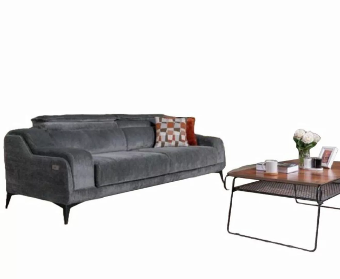 JVmoebel 3-Sitzer Luxuriöses Graues Textil Sofa Designer 3-Sitzer Wohnzimme günstig online kaufen