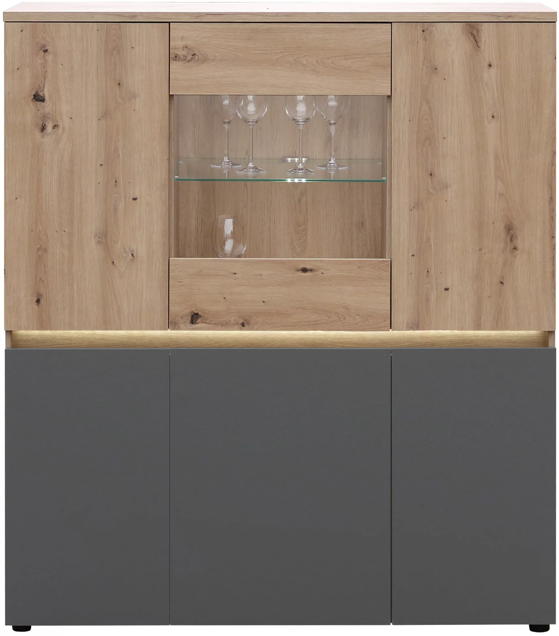 HBZ Highboard "Lille", (1 St.), mit LED-Beleuchtung, Wohnzimmerschrank in E günstig online kaufen