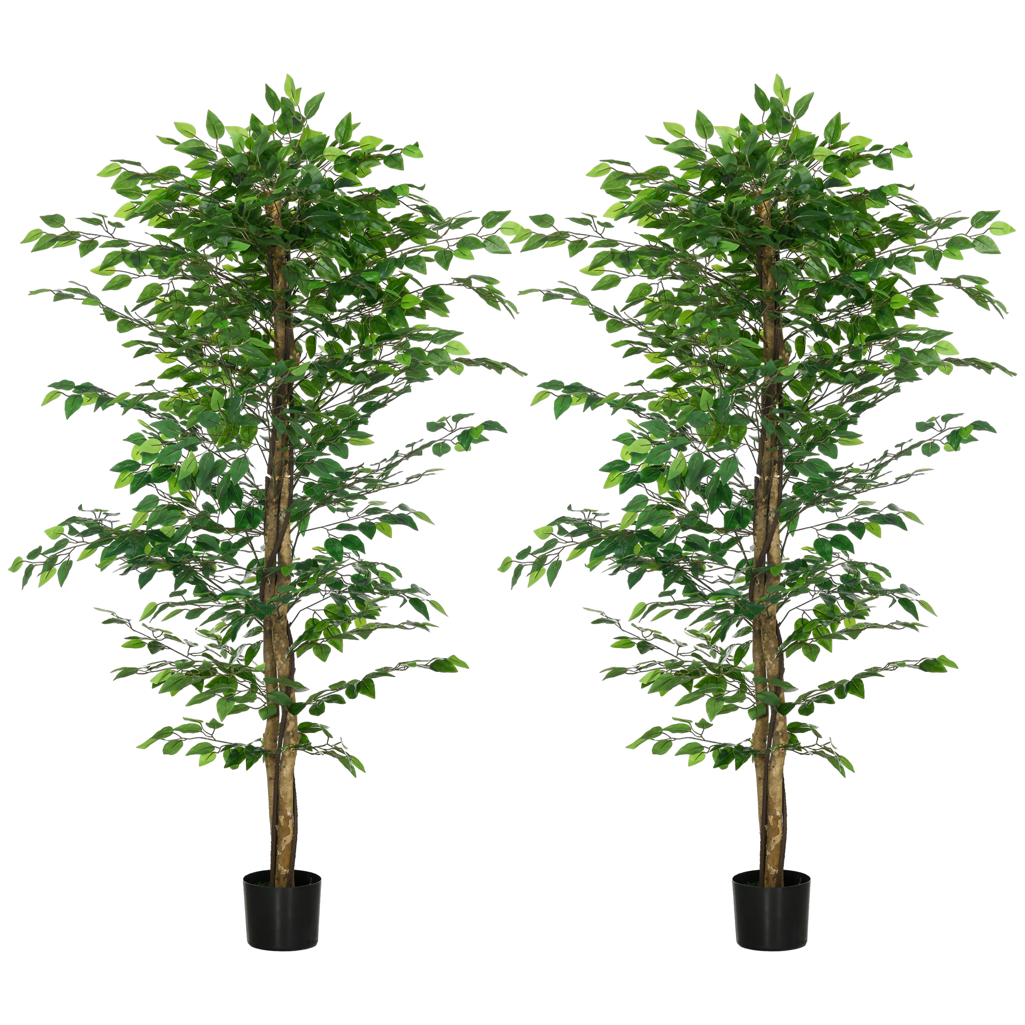 HOMCOM Set mit 2 künstlichen Pflanzen, künstliche Bäume Ficus 1,80 m hoch S günstig online kaufen