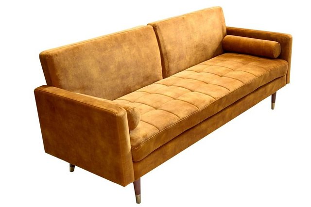 LebensWohnArt Sofa Elegantes Schlafsofa DIVANO 196cm senf-gelb Mikrovelours günstig online kaufen