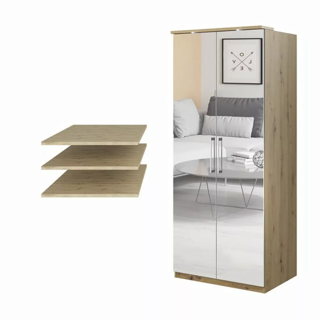 Schlafzimmer Schrank in Artisan Eiche Nb. mit Spiegelfronten OLMO-83 inkl. günstig online kaufen