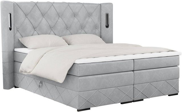 DB-Möbel Boxspringbett „ROYALBETT” Bett mit LED Kopfteil Premium-Taschenmat günstig online kaufen