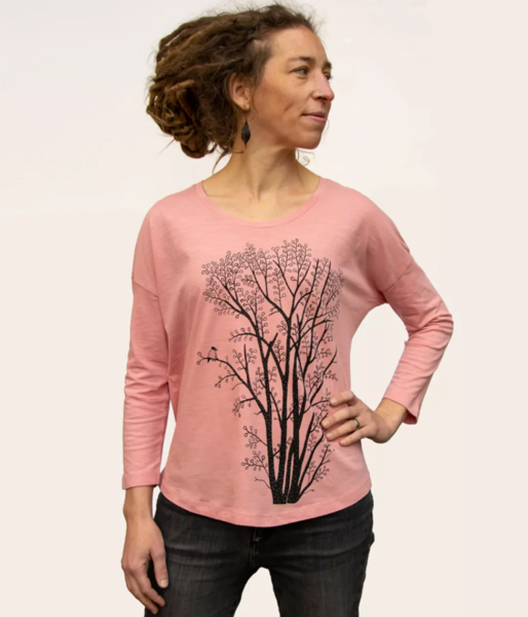 Erle Mit Elster 3/4-ärmel-t-shirt In Canyon Pink günstig online kaufen