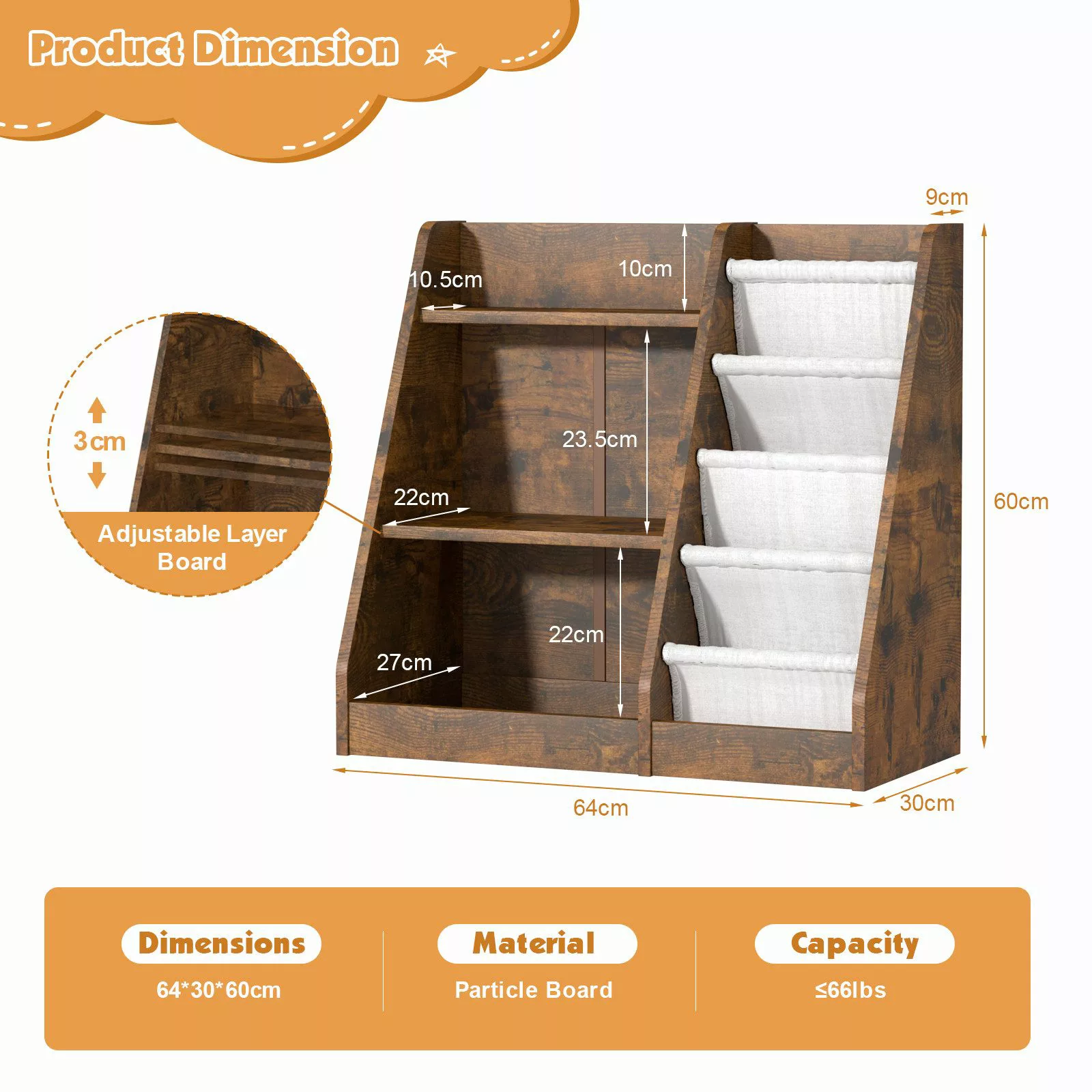 radelldar Bücherregal Kinderregal Spielzeugregal, mit 3 günstig online kaufen