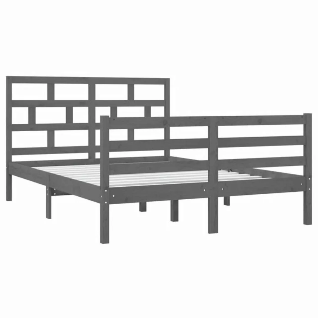 furnicato Bettgestell Massivholzbett Grau 135x190 cm (1-tlg) günstig online kaufen