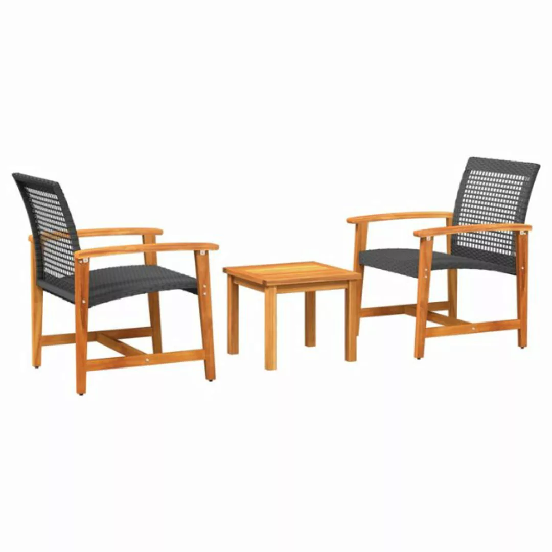 vidaXL Sofaelement 3-tlg. Bistro-Set Schwarz Poly Rattan und Akazienholz (1 günstig online kaufen