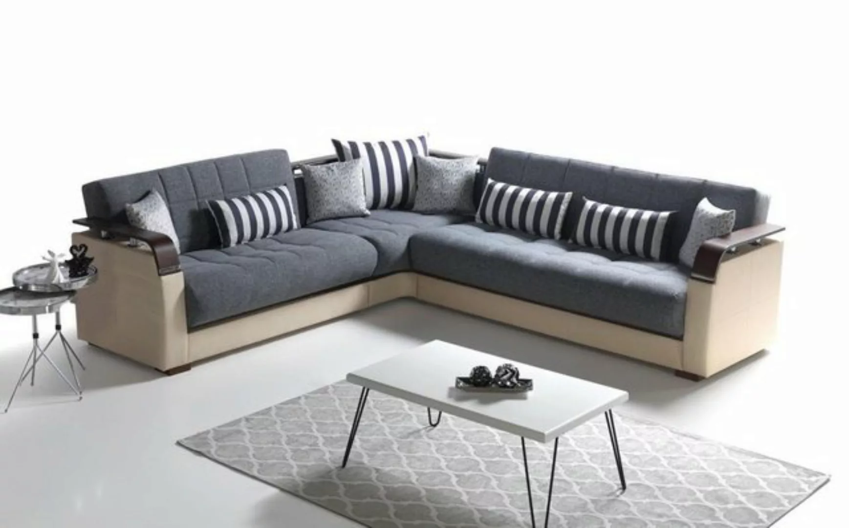 JVmoebel Ecksofa Ecksofa L-Form + Sessel Grau Komplett Wohnzimmer Set 2tlg. günstig online kaufen