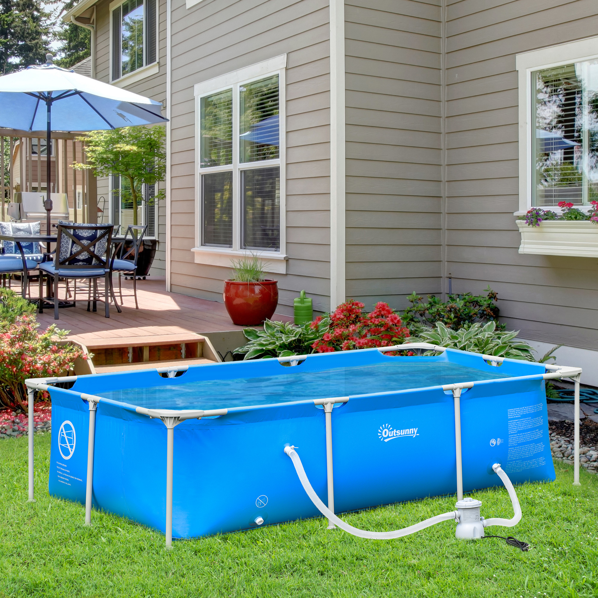 Outsunny Rechteckiger Tubularer oberirdischer Pool mit Metallrahmen und Fil günstig online kaufen