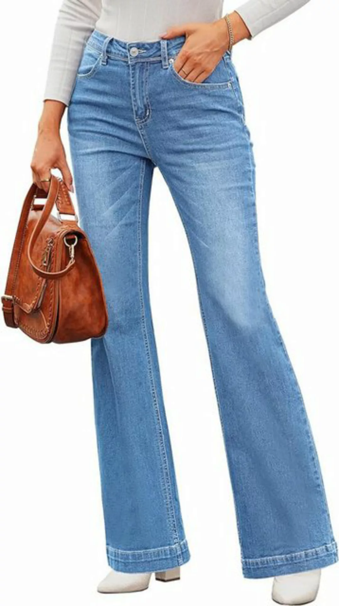 KIKI Gerade Jeans Damen-Jeans mit weitem Bein, lockere Jeans, hohe Taille, günstig online kaufen