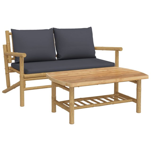 Vidaxl 2-tlg. Garten-lounge-set Mit Dunkelgrauen Kissen Bambus günstig online kaufen