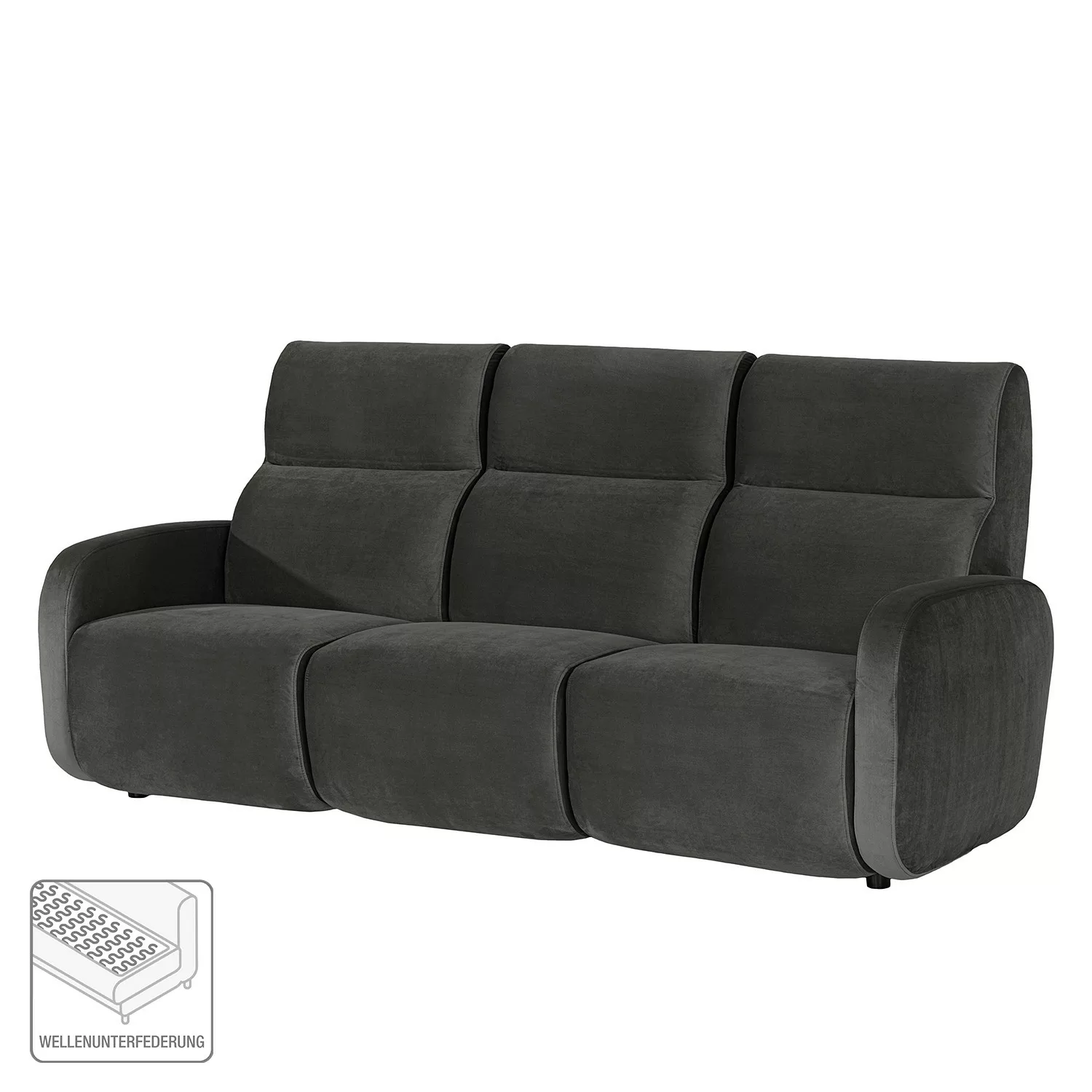 home24 loftscape Sofa Mezin I 3-Sitzer Grau Samt 231x104x103 cm günstig online kaufen