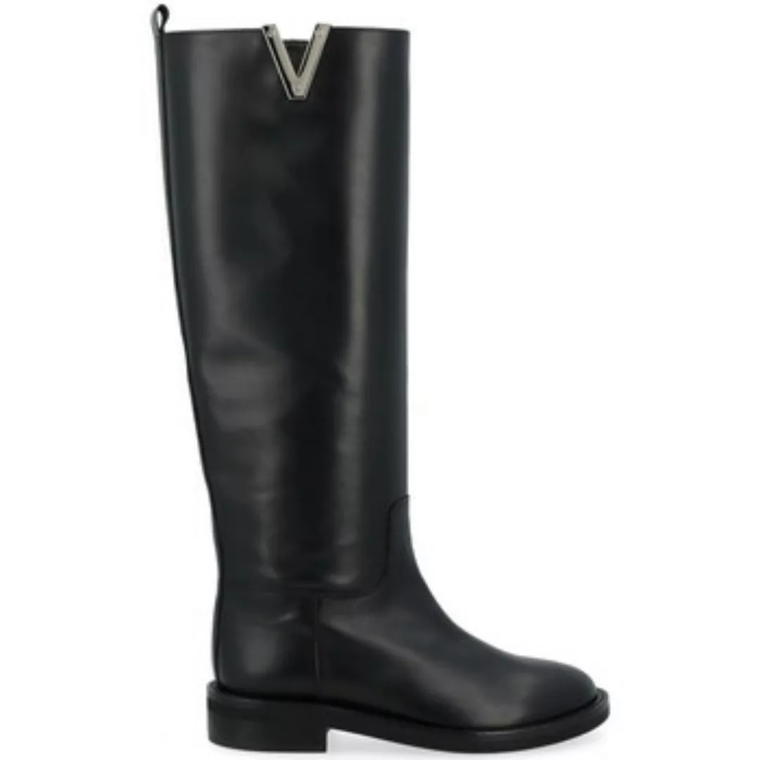 Via Roma 15  Damenstiefel Stiefel schwarzes Leder mit silbernem V günstig online kaufen