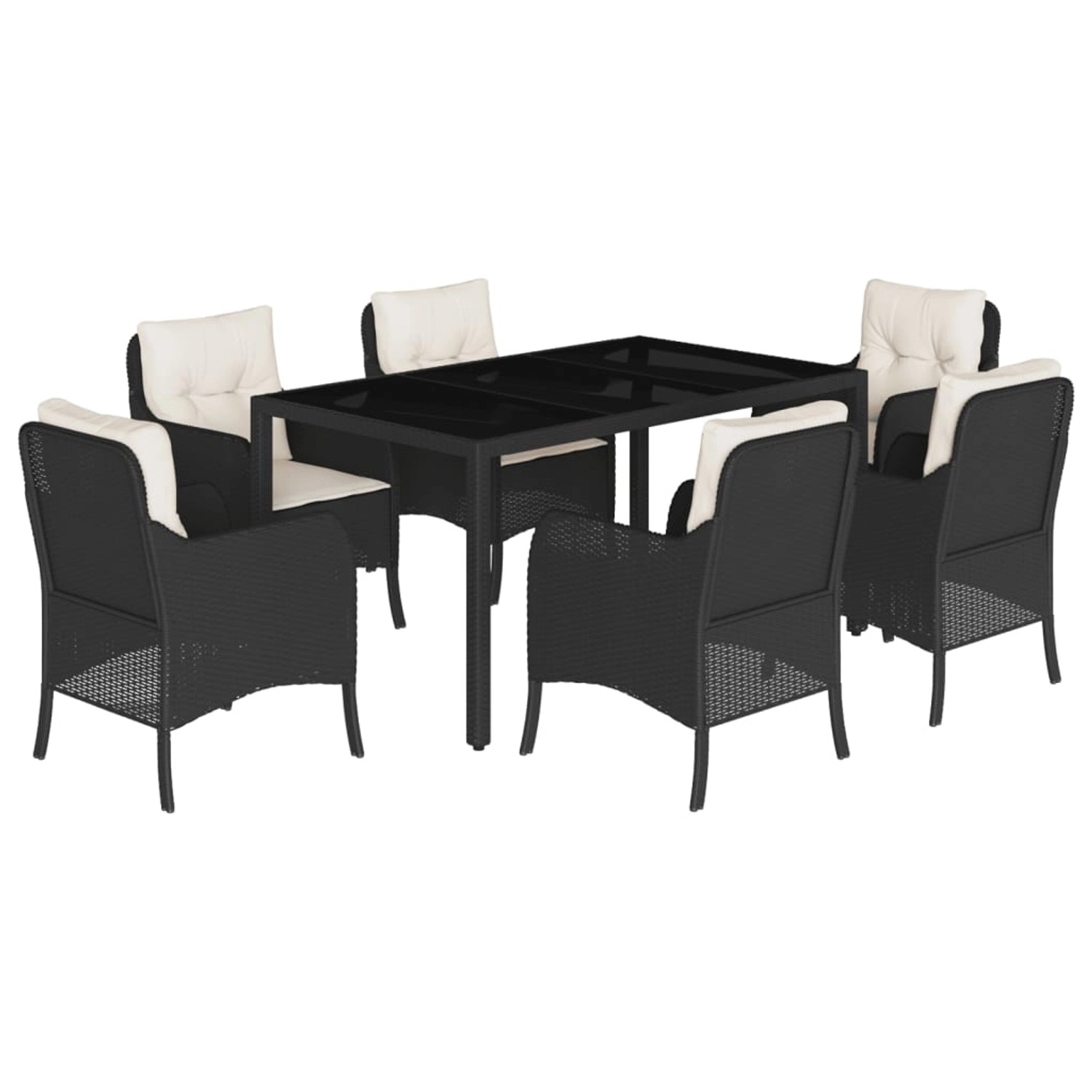 vidaXL 7-Tlg Garten-Essgruppe mit Kissen Schwarz Poly Rattan 3211845 günstig online kaufen