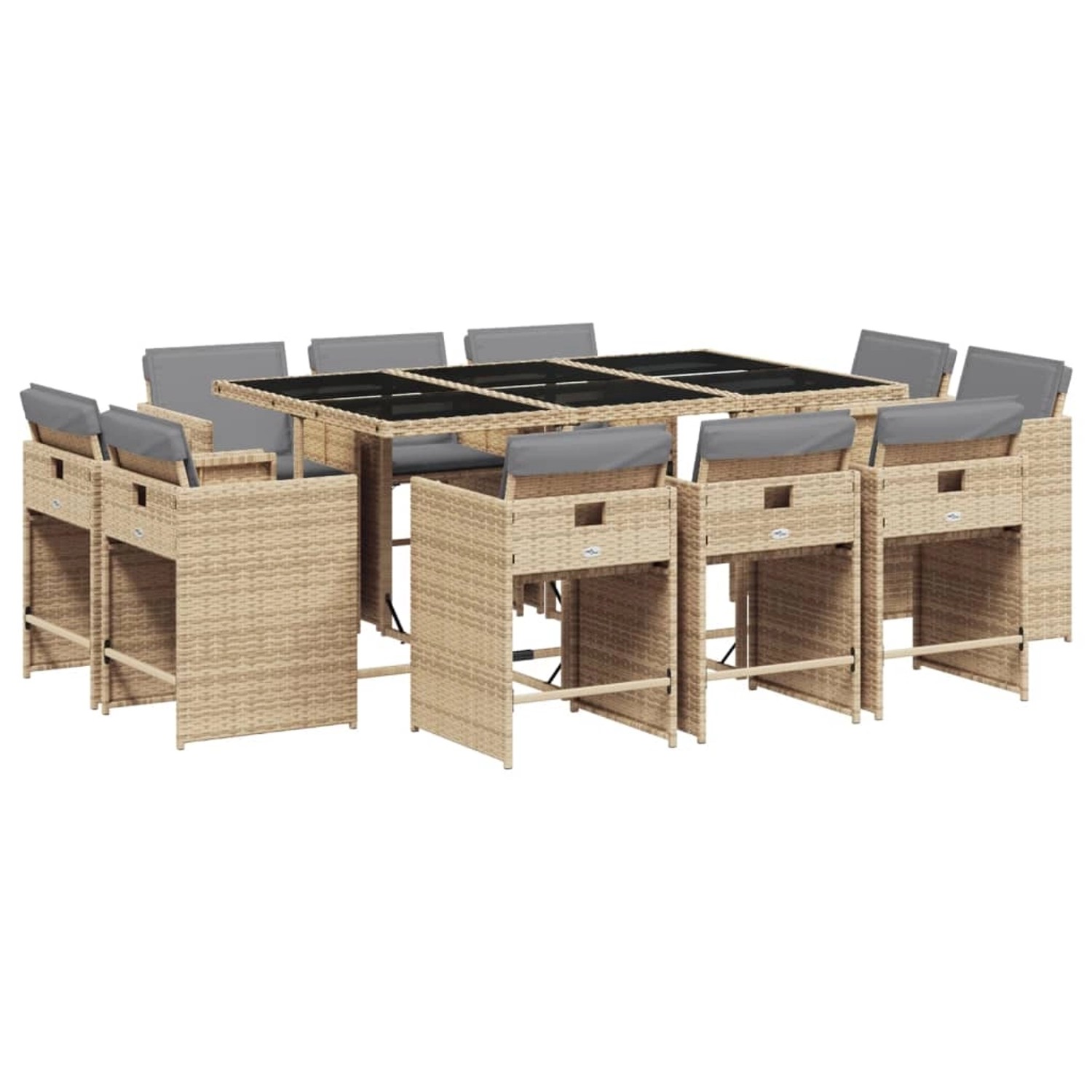 vidaXL 11-Tlg Garten-Essgruppe mit Kissen Beigemischung Poly Rattan 3211212 günstig online kaufen