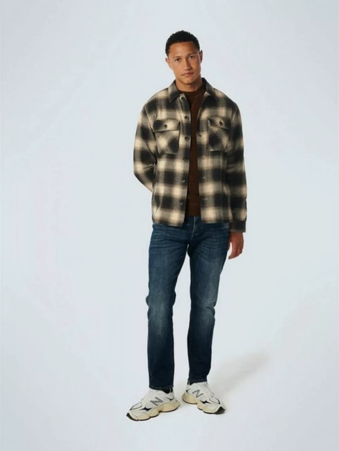 NO EXCESS Rundhalspullover Overshirt Button Closure Check günstig online kaufen