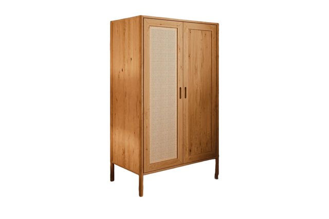 Natur24 Kleiderschrank Kleiderschrank Zola Wildeiche massiv mit Rattan 108x günstig online kaufen