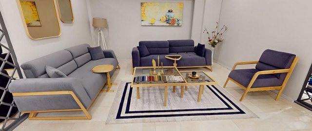 Xlmoebel Sofa Moderne Sofa-Set in Blau-Grau mit Designer 3-Sitzer Couch und günstig online kaufen