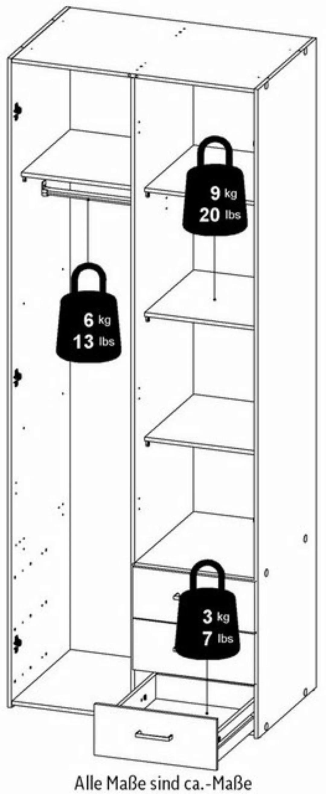 Home affaire Kleiderschrank, Mit viel Stauraum, graue Stangengriffe, Gr. ca günstig online kaufen