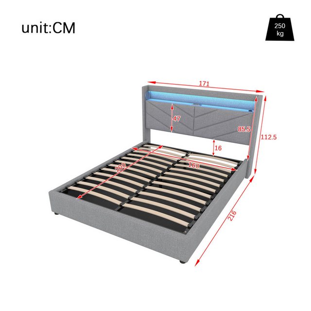 Furnishings Home Polsterbett 190cm/200cm mit Lautsprecher Stauraum LED-Lich günstig online kaufen