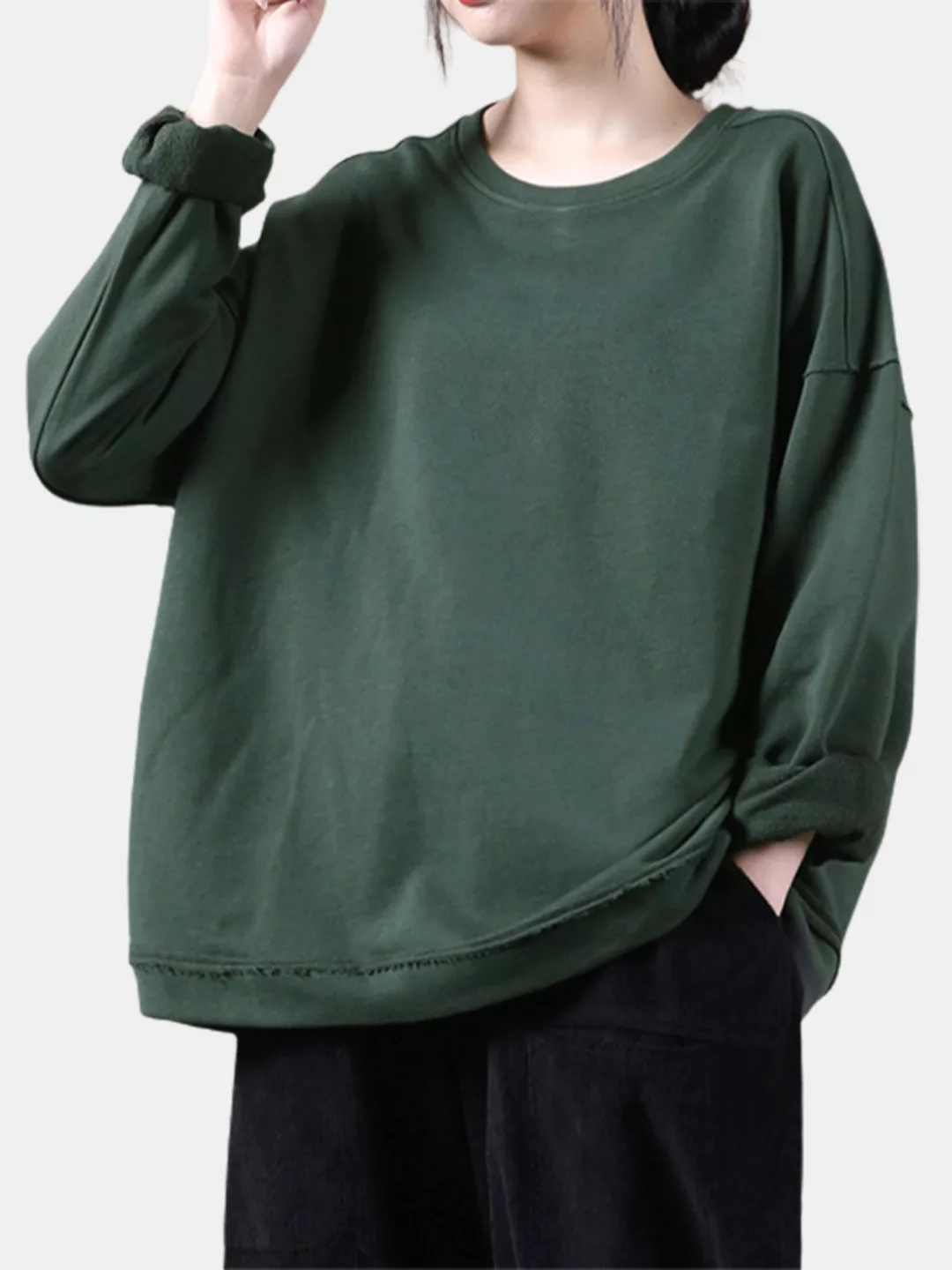 Damen Einfarbiges Langarm-Pullover mit O-Ausschnitt günstig online kaufen